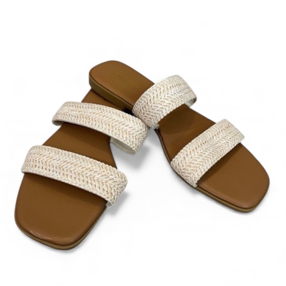 Bamboo Women's‎ Sandals Slides Beige Woven Straps Square Toe Casual Summer Sz 9